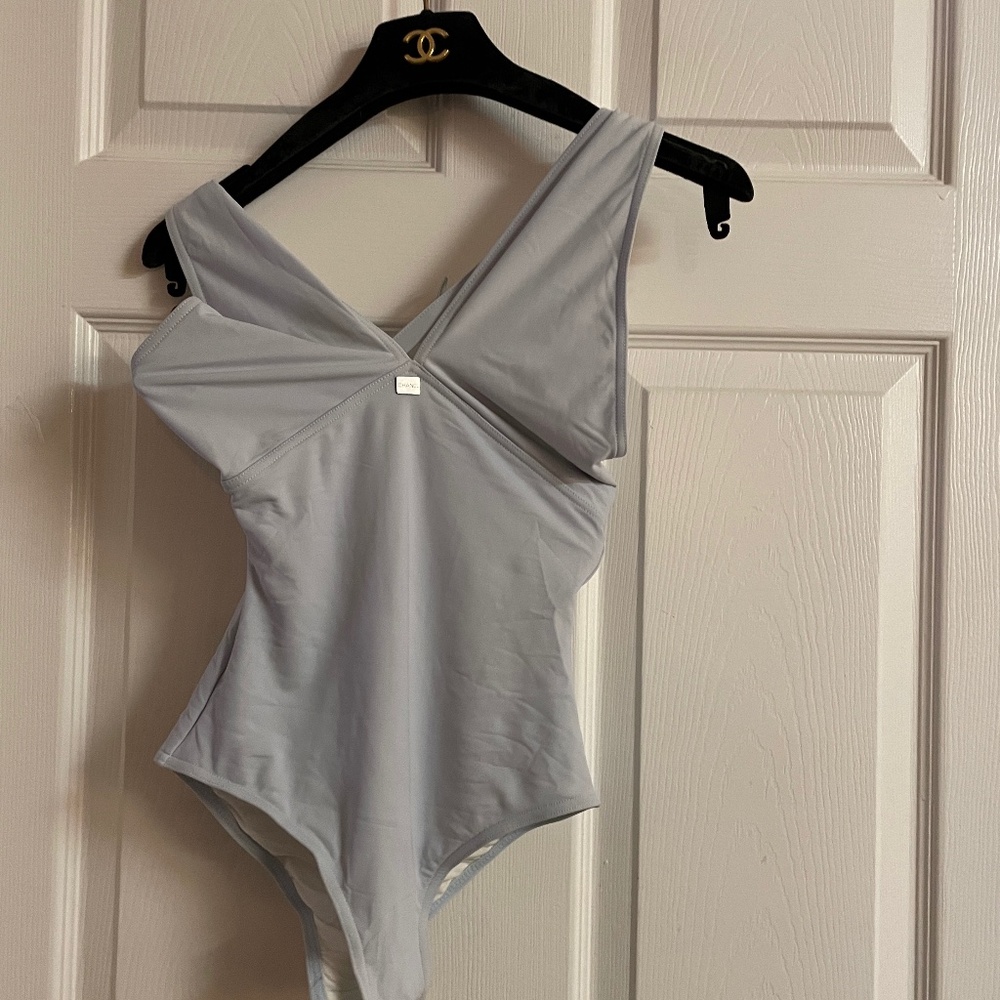 Authentic Chanel Swimsuit Light Powder Blue New Sz 36 Sz S|US 4, FR 36